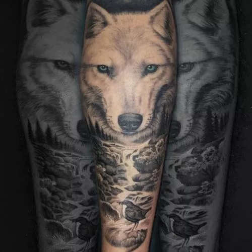 tatouage loup viking blanc