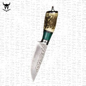 Couteau Viking Tactique avec Manche en Pierre Colorée et Bois d’Acier de Damas