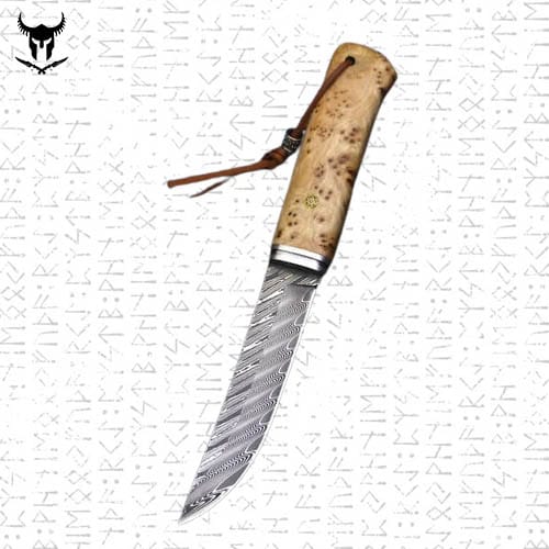 Puukko Knife Couteau de Chasse Droit en Acier Damas Suédois